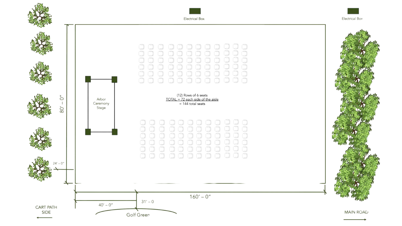 A floor plan of a building with trees in the background