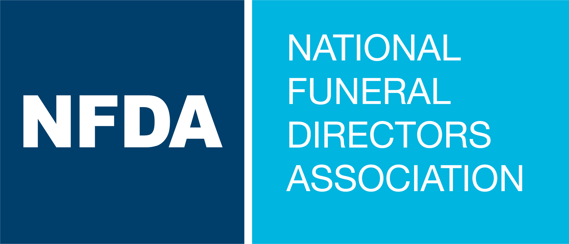 Logo of the National Funeral Directors Association; blue and cyan squares with white text: NFDA, NATIONAL FUNERAL DIRECTORS ASSOCIATION.