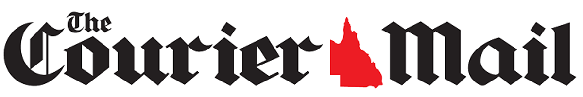 The courier mail logo is black and red with a red arrow in the middle.