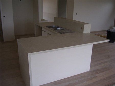white counter top in kitchen