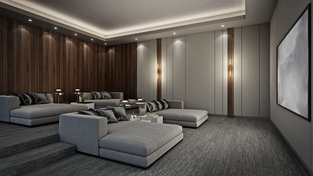 Sofa bed in modern home theater room