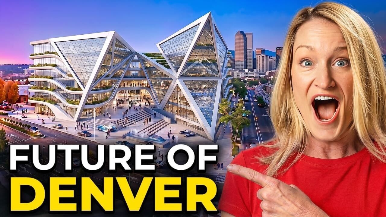 Denver skyline with futuristic with text “FUTURE OF DENVER”