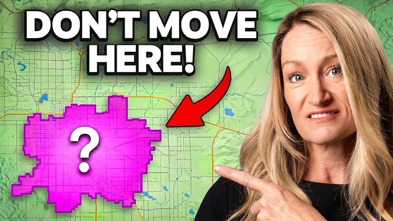 “DON’T MOVE HERE!” text over a map, with a pink region, red arrow, and a woman pointing with a concerned expression