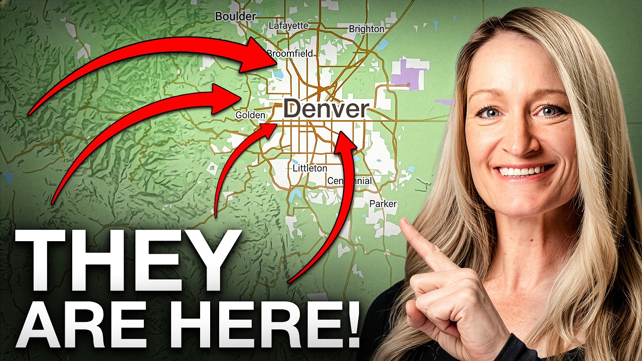Woman pointing at map of Denver with red arrows and text “THEY ARE HERE!”