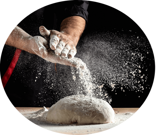 Hands in Dough & Flour for making bread