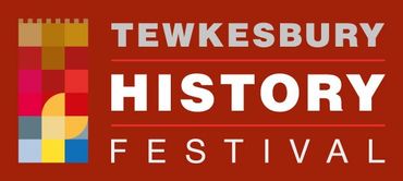 Logo for Tewkesbury History Festival; features a multi-colored block design with the words 