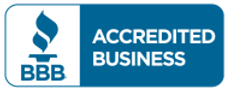 A blue sign that says accredited business on it