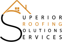 Logo for Superior Roofing Solutions Services featuring a large black 'S' integrated with a gold house roof outline.