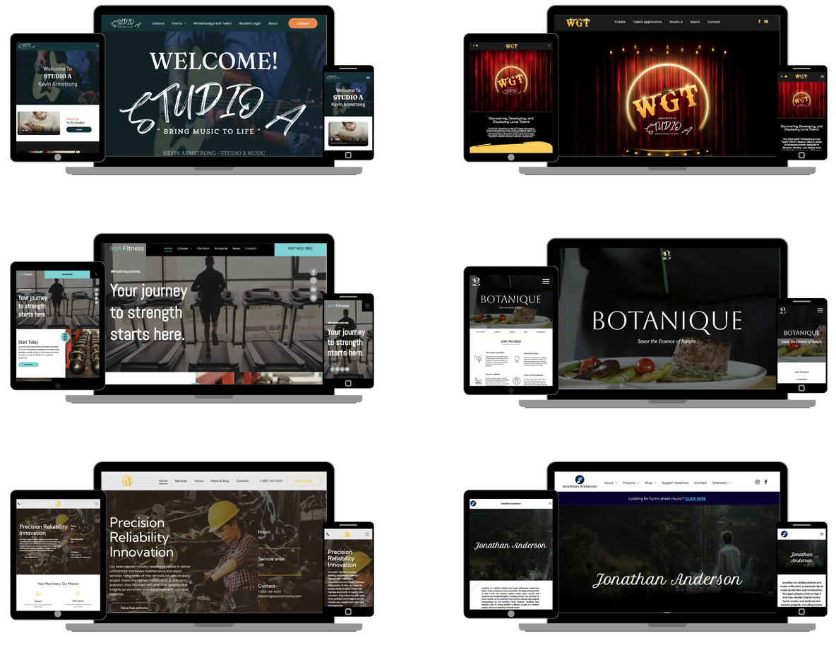 There are many different types of websites on a white background.