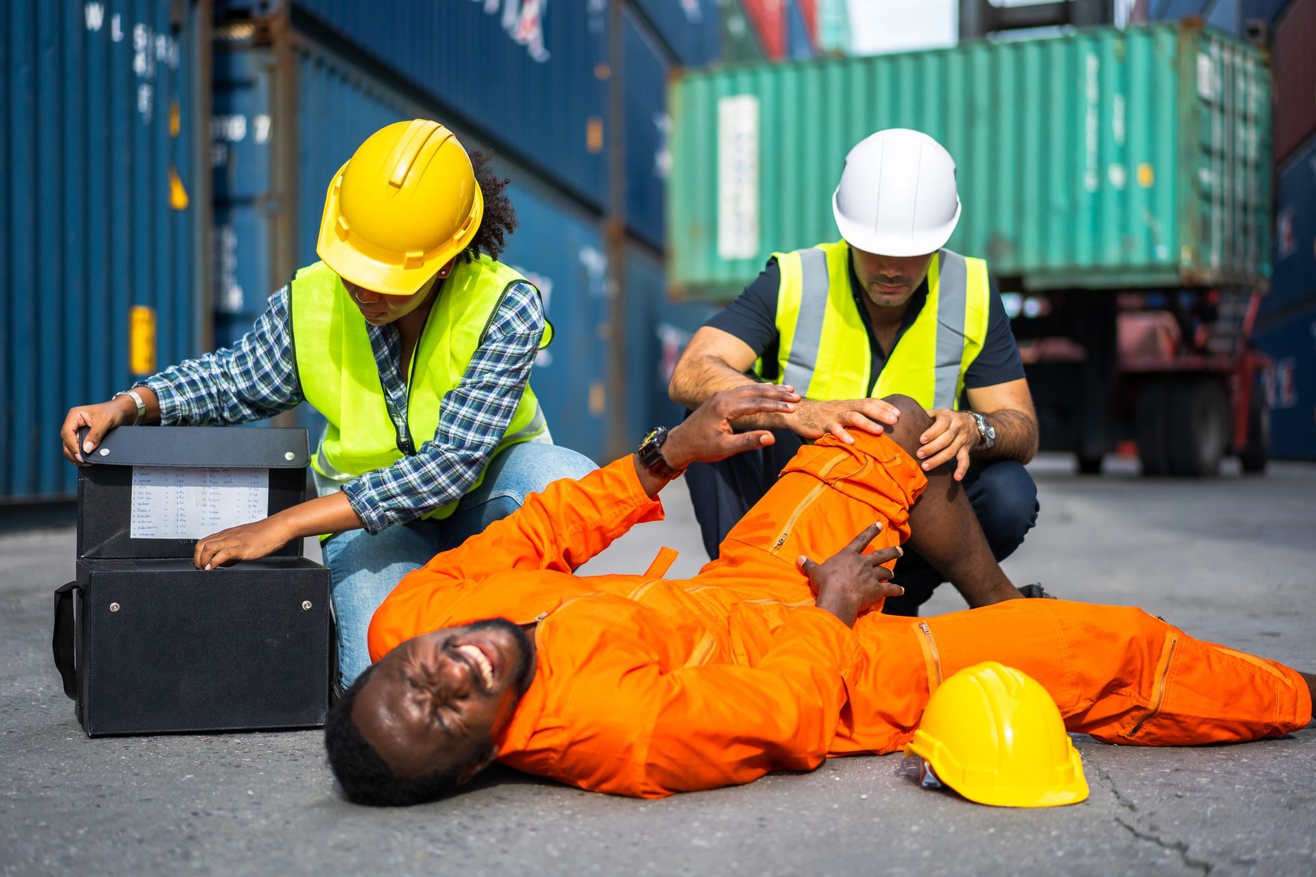 The injured worker had an accident and fell down in the commercial dock.