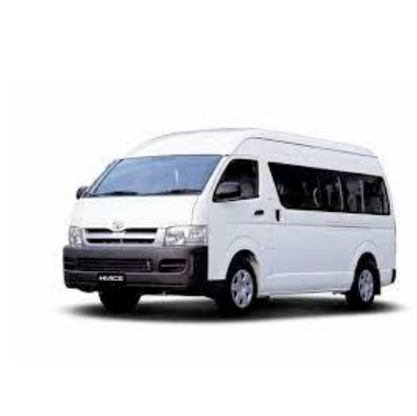 A white van is parked on a white background.