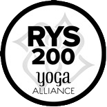 A black and white logo for rys 200 yoga alliance.