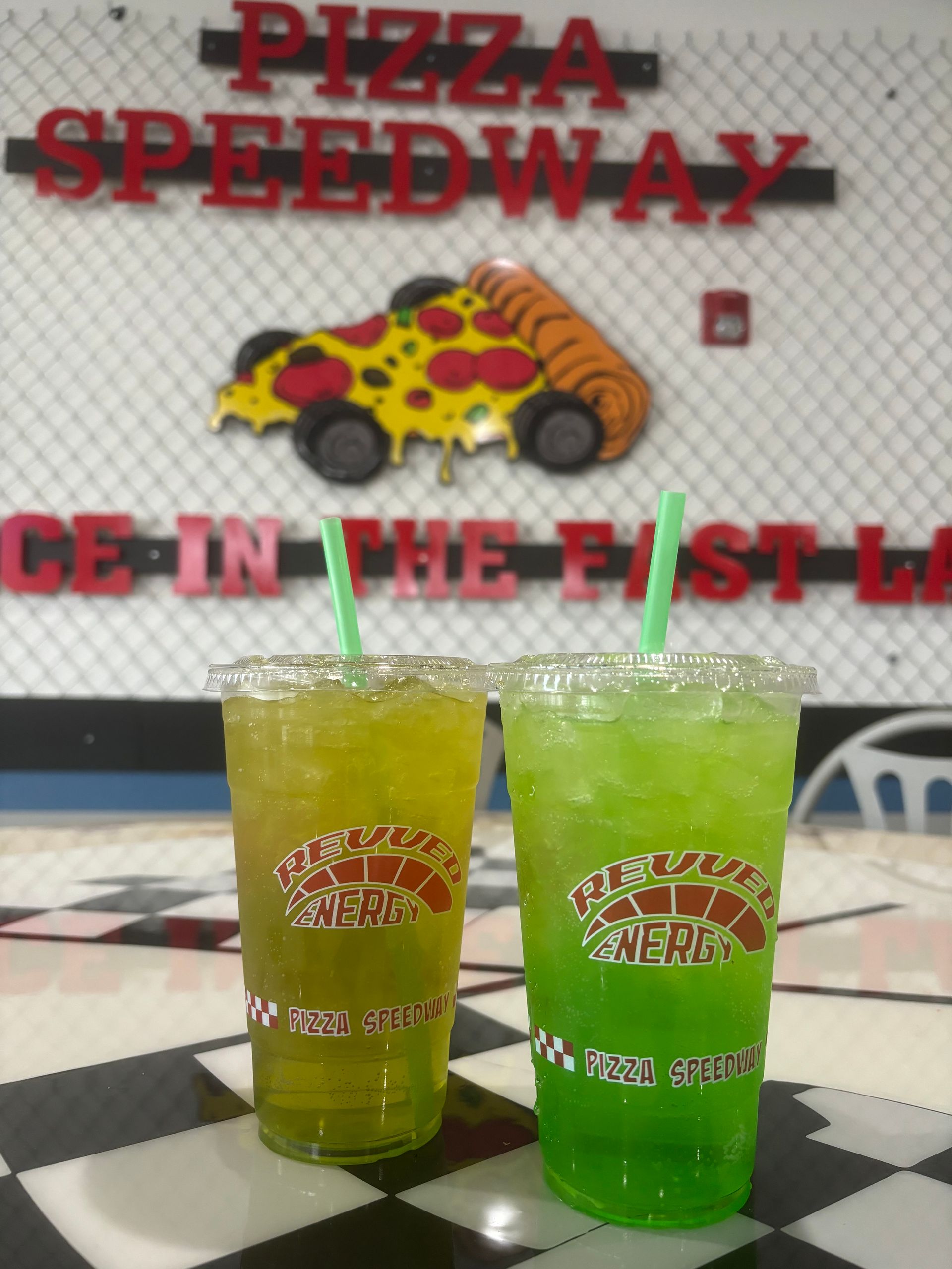 Two cups of iced tea from pizza speedway