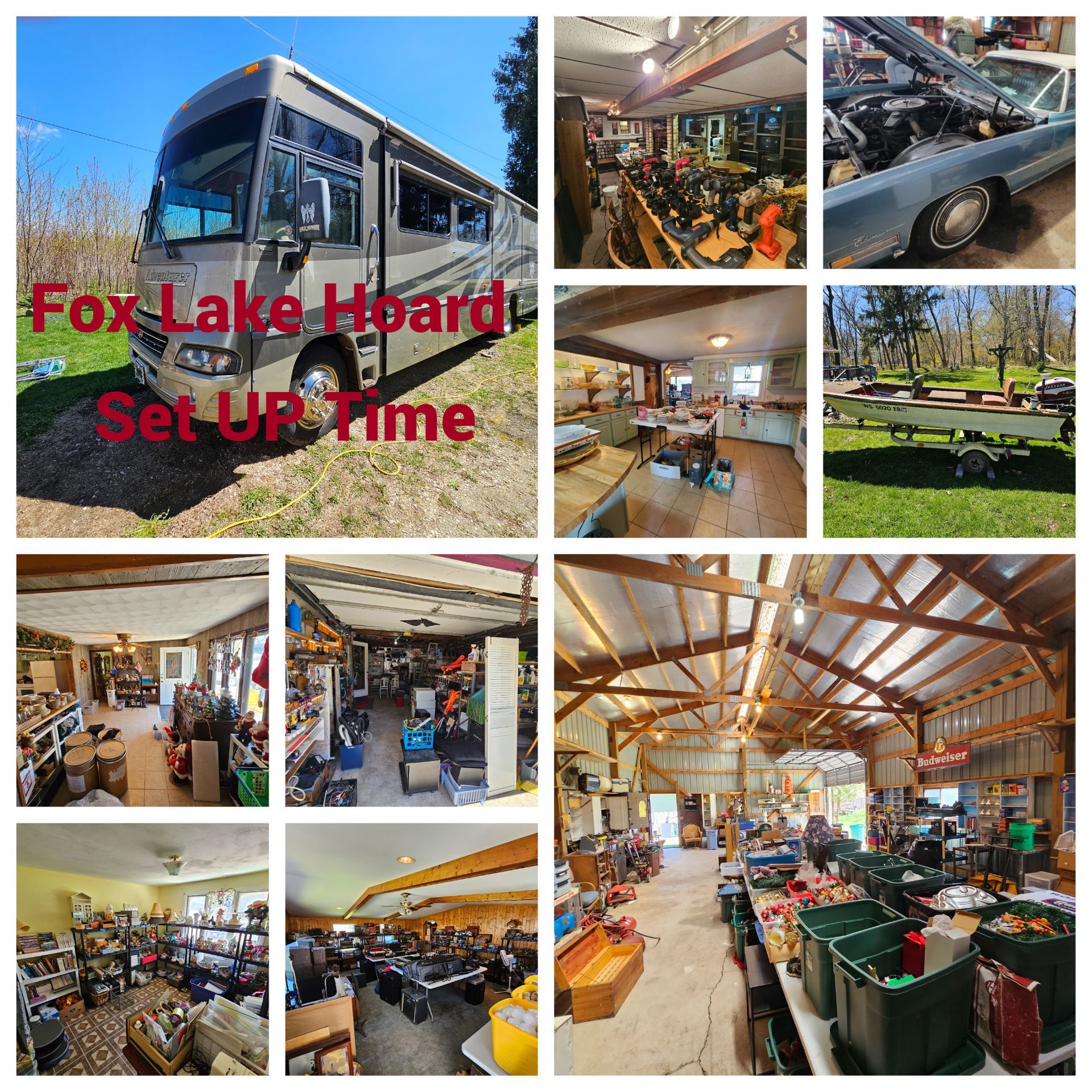 A collage of pictures with the words fox lake hoard set up time