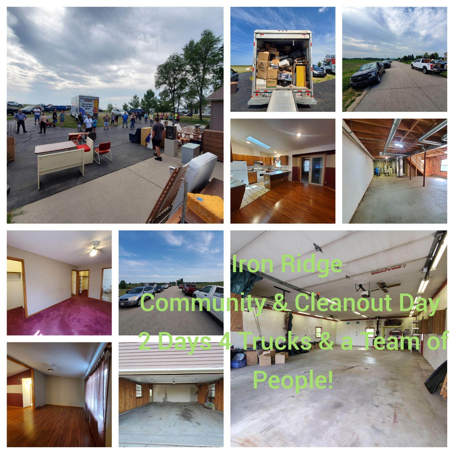 A collage of pictures with the words iron ridge community and cleanout day