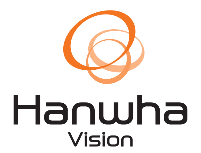 The Hanwha Vision logo, featuring three overlapping orange circular lines above the company name in black text.