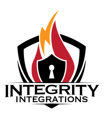 Logo featuring a keyhole icon inside a black shield, superimposed over a stylized red and orange flame, above the company name.