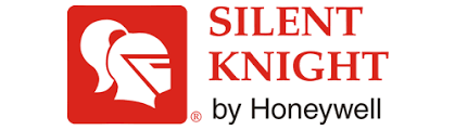 The red and white logo for Silent Knight by Honeywell, featuring a stylized helmeted knight profile in a red square.