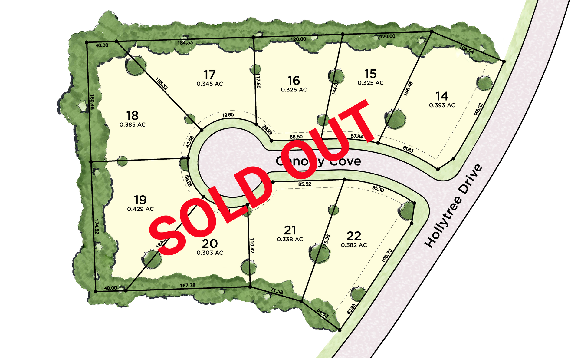 A drawing of a residential area called canoey cove