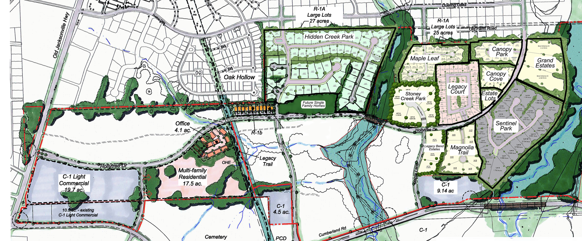A map of a city with lots of buildings and trees