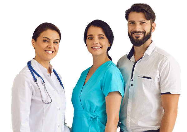 Un grupo de médicos y enfermeras posan para una fotografía juntos.