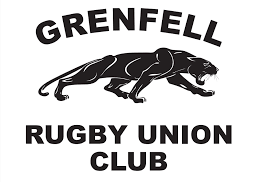 A black and white logo for the grenfell rugby union club