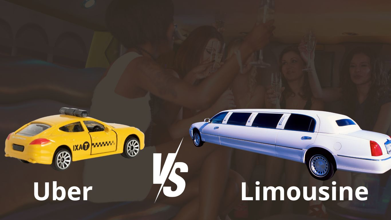 Side-by-side comparison of a limousine and taxi on a Sydney street, highlighting transport choices