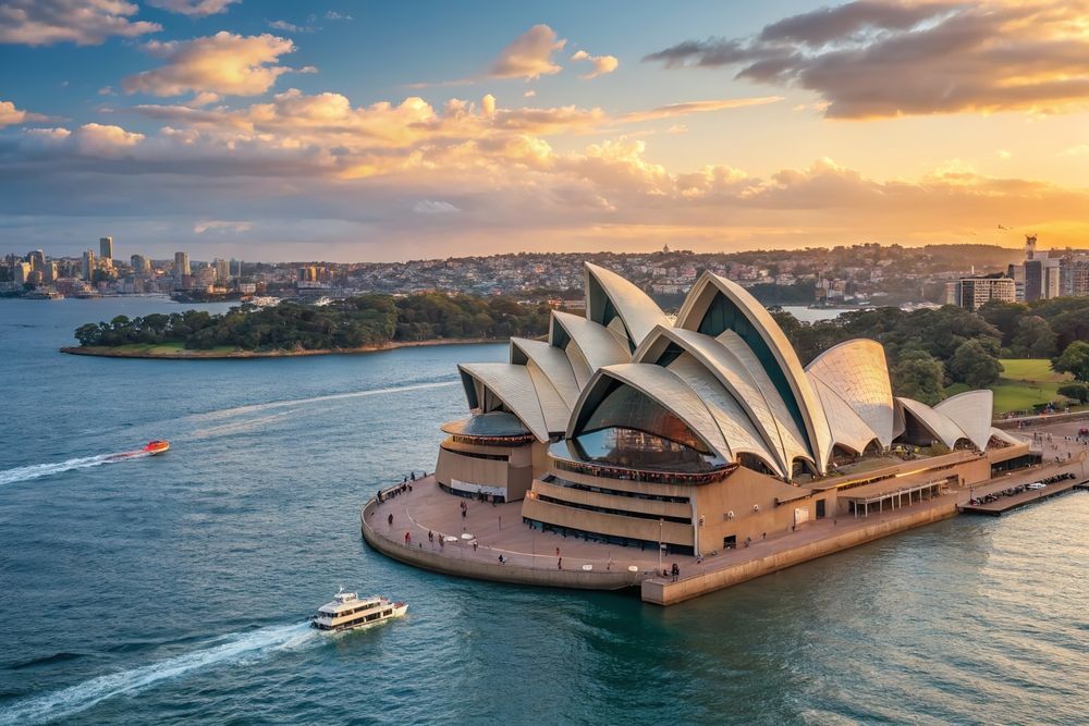 An aerial view of the opera house in sydney , australia.