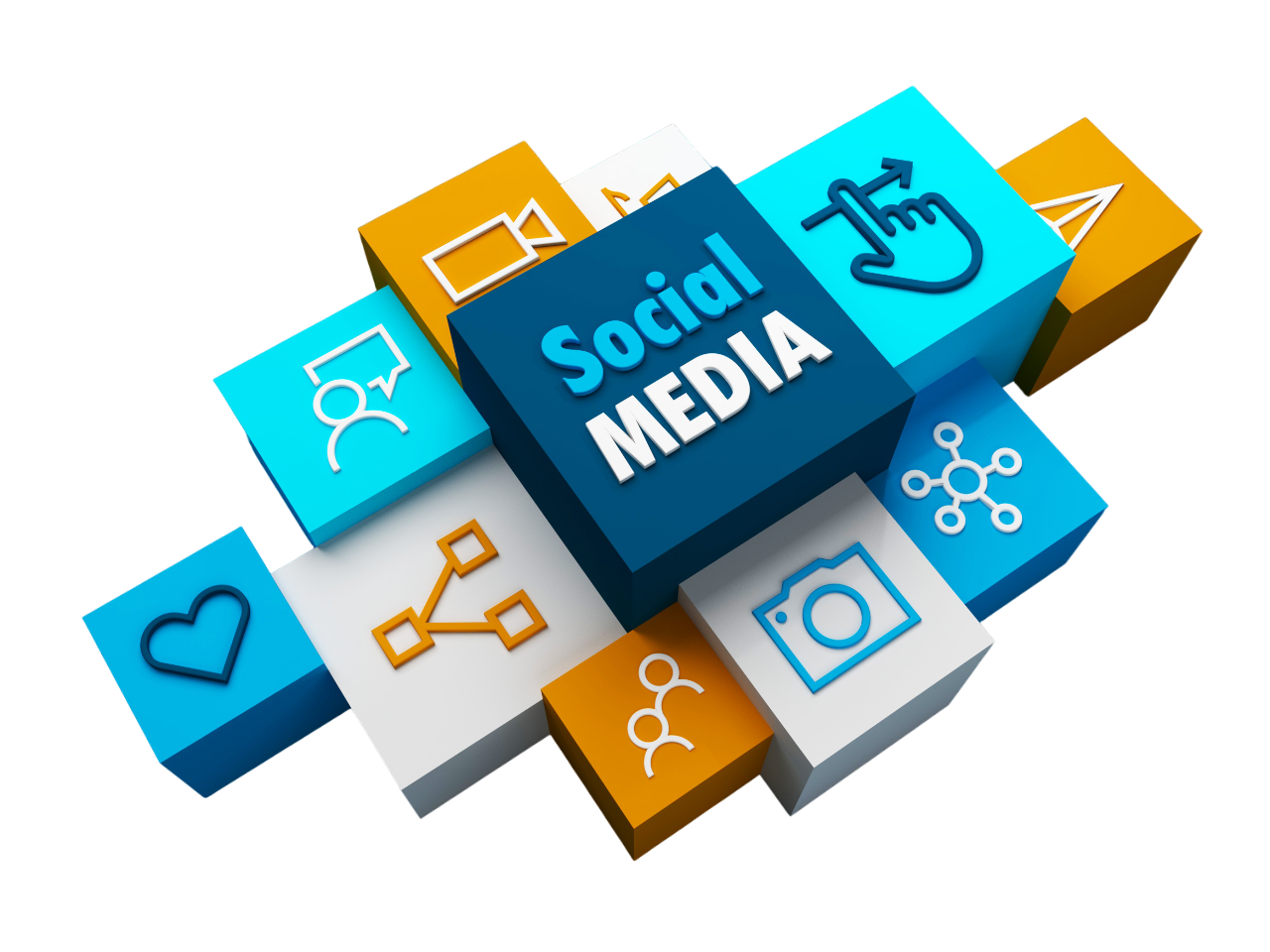 A blue box with the word social media on it