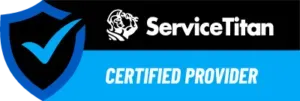 A service titan certified provider logo with a blue check mark