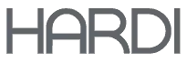 The word hardi is written in gray letters on a white background.