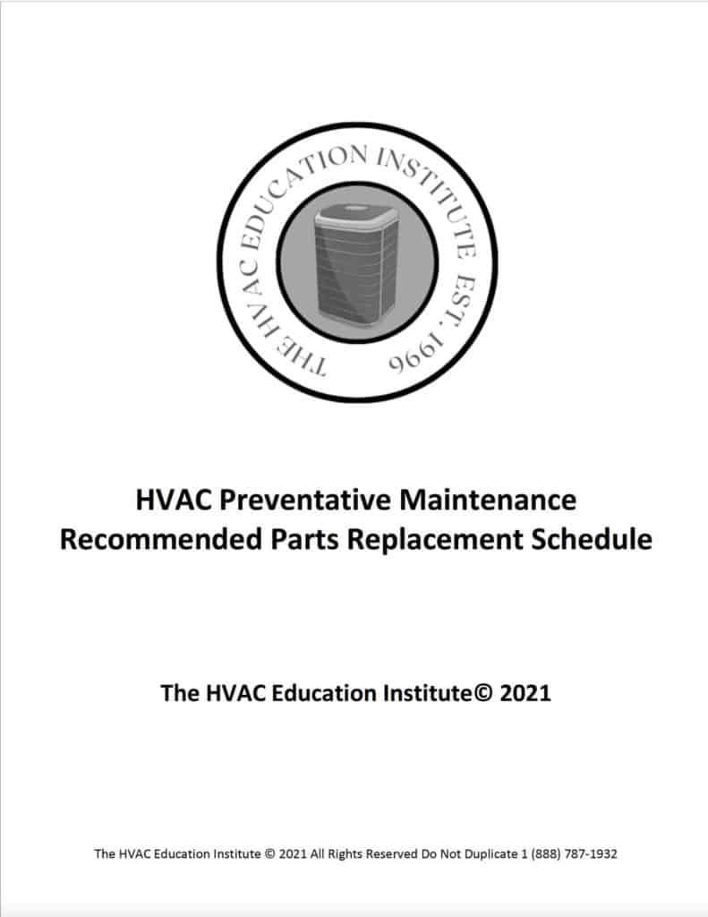 The cover of the hvac preventive maintenance recommended parts replacement schedule