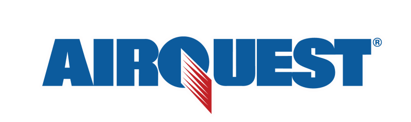 A blue and red airquest logo on a white background