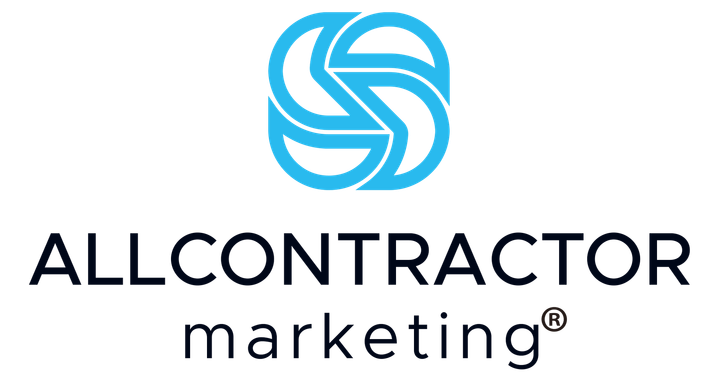 A logo for all contractor marketing with a blue s on a white background.