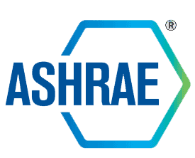 The logo for ashrae is blue and green