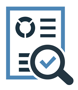 A magnifying glass is looking at a piece of paper with a check mark on it.