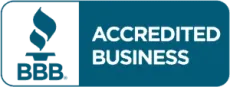 A blue sign that says accredited business on it