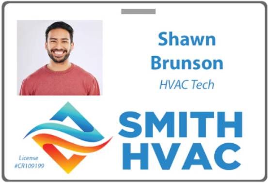A smith hvac badge with a picture of a man