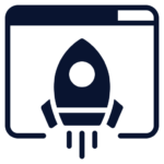 An icon of a rocket flying through a window.