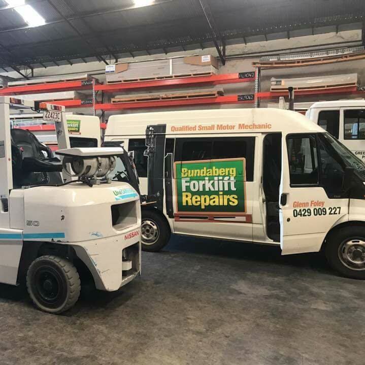 White Van and Forklift — Forklift Repairs in Bundaberg, QLD