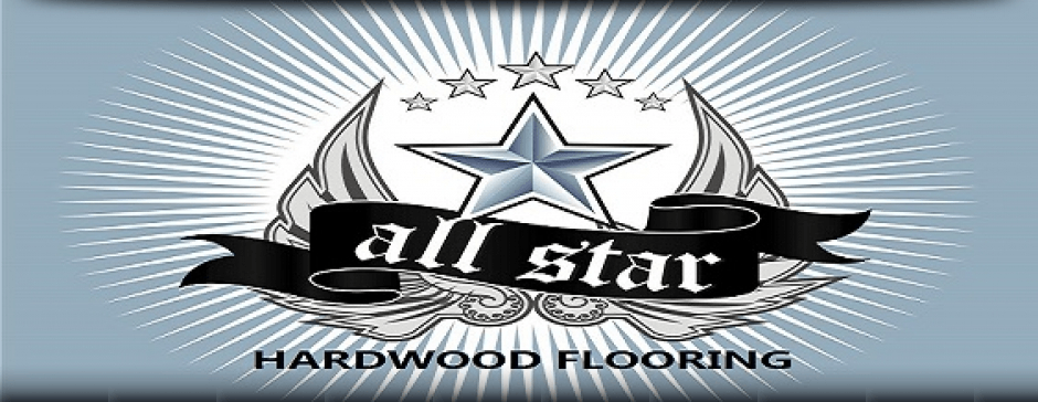 A logo for all star hardwood flooring with a star and wings