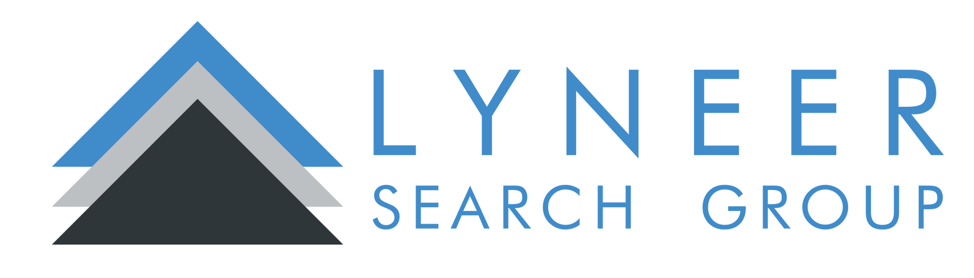 A logo for lyneer search group with a triangle in the middle.