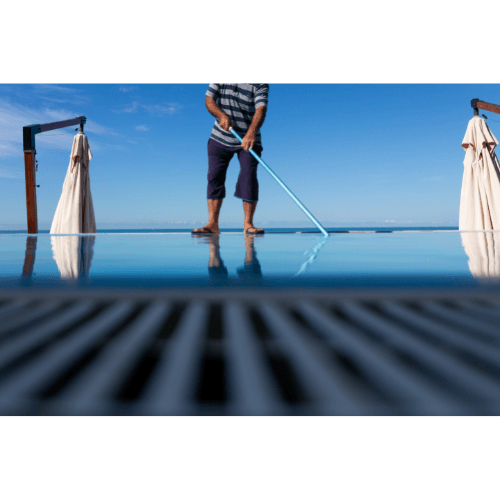 cleaning pool deck