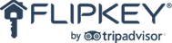 The FlipKey logo in dark blue, featuring a house-shaped key icon and the text