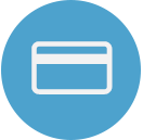 A white icon of a credit card centered inside a solid blue circle.