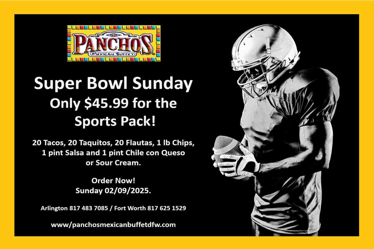 Super Bowl Special featuring a festive platter of delicious Tex Mex favorites: tacos, crispy flautas, crunchy chips, fresh salsa, creamy chile con queso, and tangy sour cream, perfect for game day.