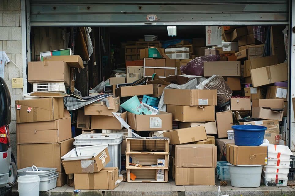 A garage overflowing with boxes 