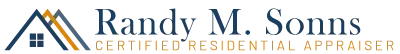 Logo with a house icon and text: Randy M. Sonns CERTIFIED RESIDENTIAL APPRAISER.