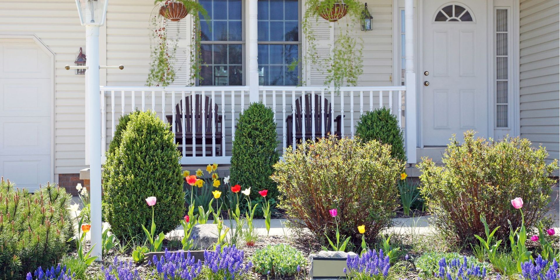 Spring flowers blooming outside a Pickering Ontario home during pollen season