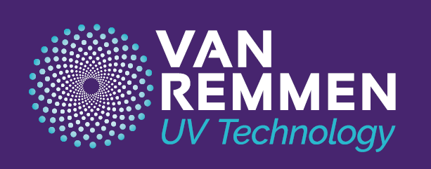 A purple logo for van remmen uv technology